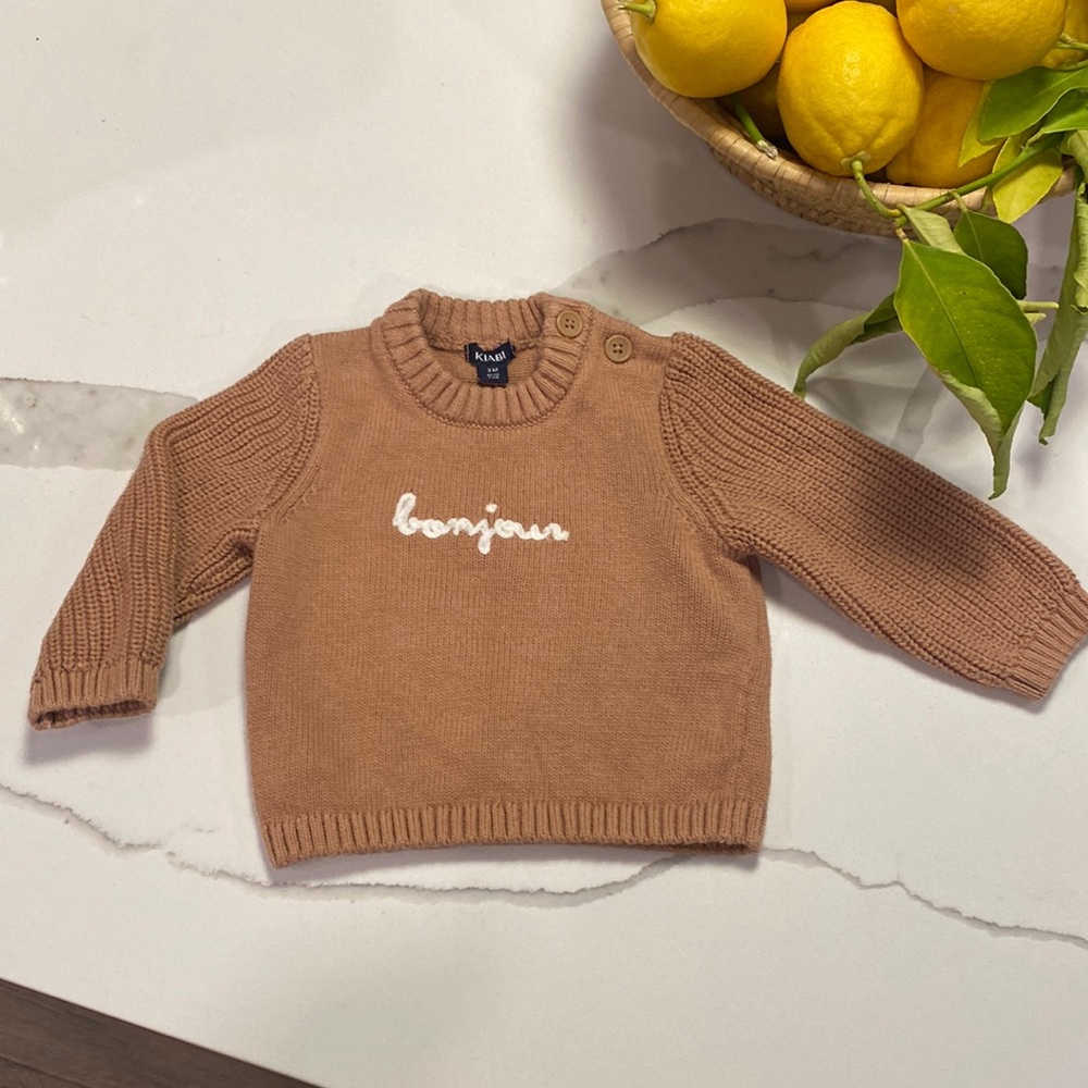 KIABI || French Brand Chunky Knit Embroidered ‘bonjour’ Baby Sweater